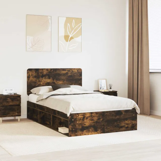 vidaXL Bedframe Gerookt eiken 120 x 190 cm Massief grenenhout Bruin