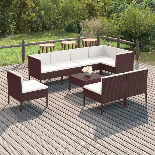 vidaXL 9-delige Loungeset met kussens poly rattan bruin, foto 2