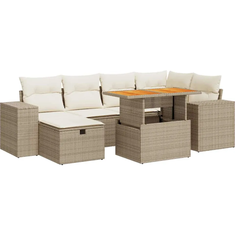 vidaXL 8-delige Loungeset met kussens poly rattan acacia beige, foto 3