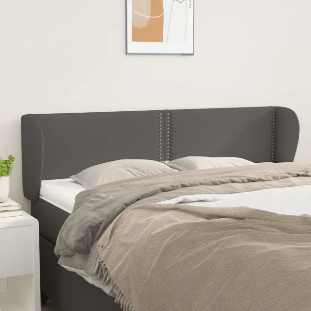 vidaXL Hoofdbord met randen 147x23x78/88 cm kunstleer grijs