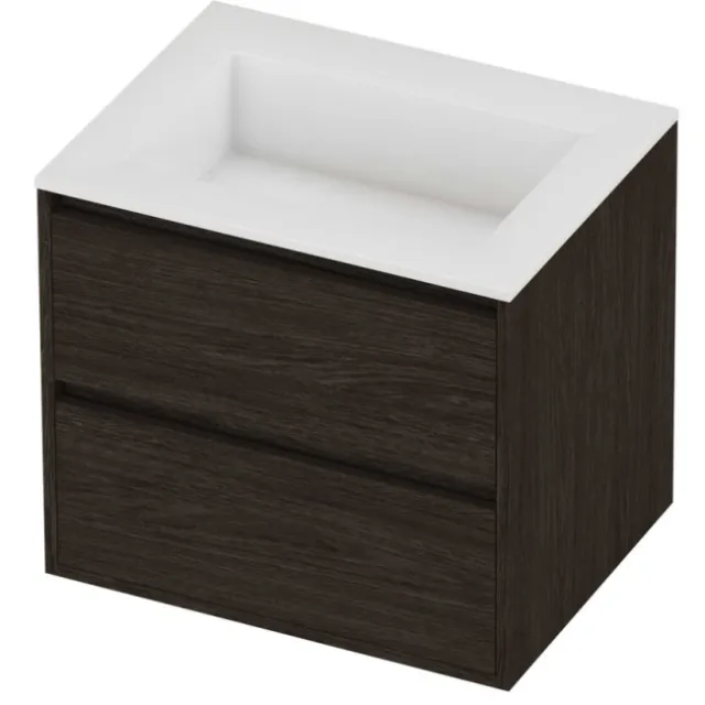 Proline Aristo Badmeubelset Polystone Elegant 60x46x54 cm Glans Wit Mokka Oak Eiken