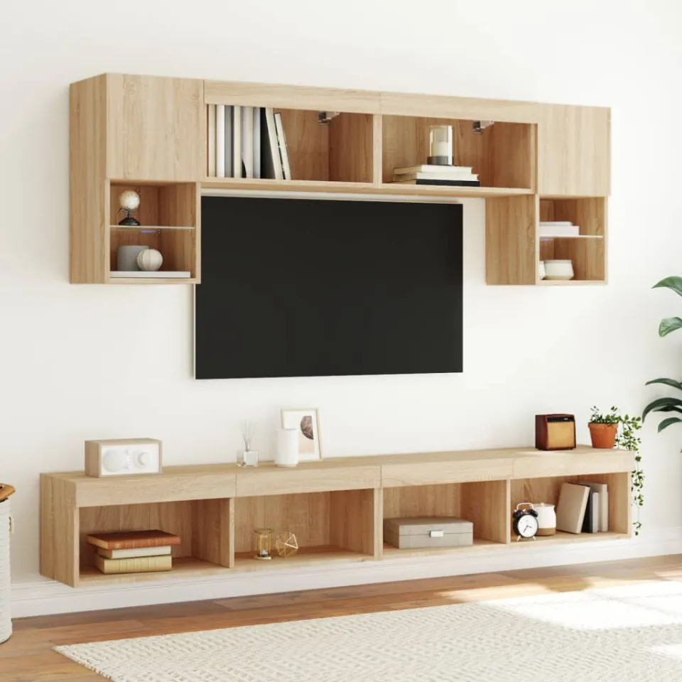 vidaXL 6-delige Tv-wandmeubelset met LED bewerkt hout sonoma eiken, foto 3