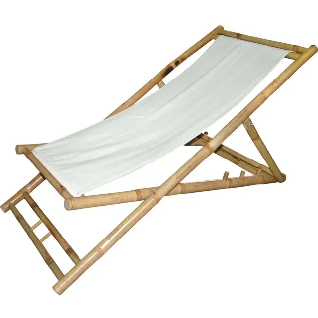 LES Bamboe strandstoel met canvasdoek - wit Bruin