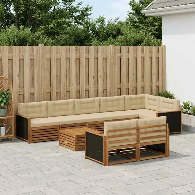 vidaXL Buiten bankenset 9 st 8-zits Natuurlijk en Beige