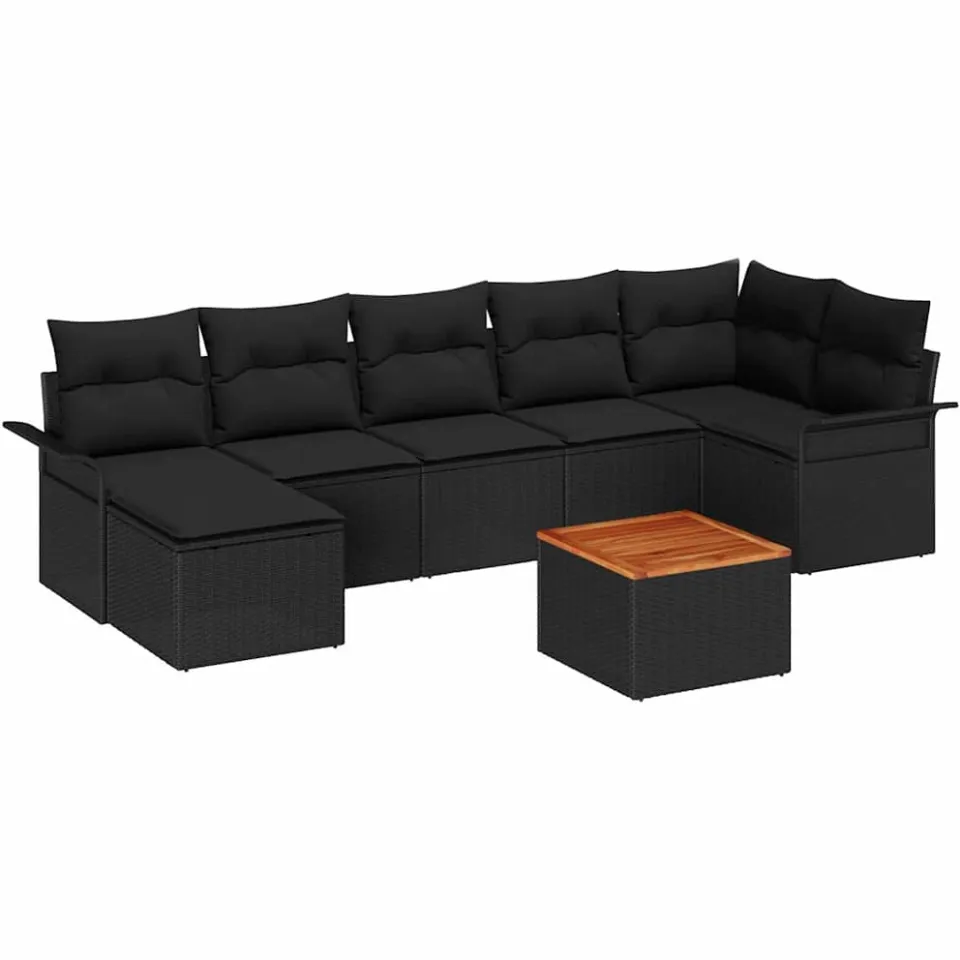vidaXL Tuinbankenset 8 st Zwart poly rattan