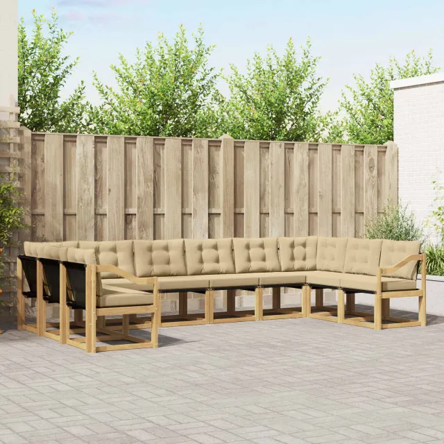 vidaXL Buiten bankenset 10 st 10-zits Wit en Beige Bruin