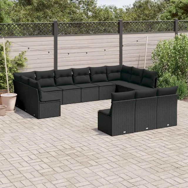 vidaXL 13-delige Loungeset met kussens poly rattan zwart, foto 2