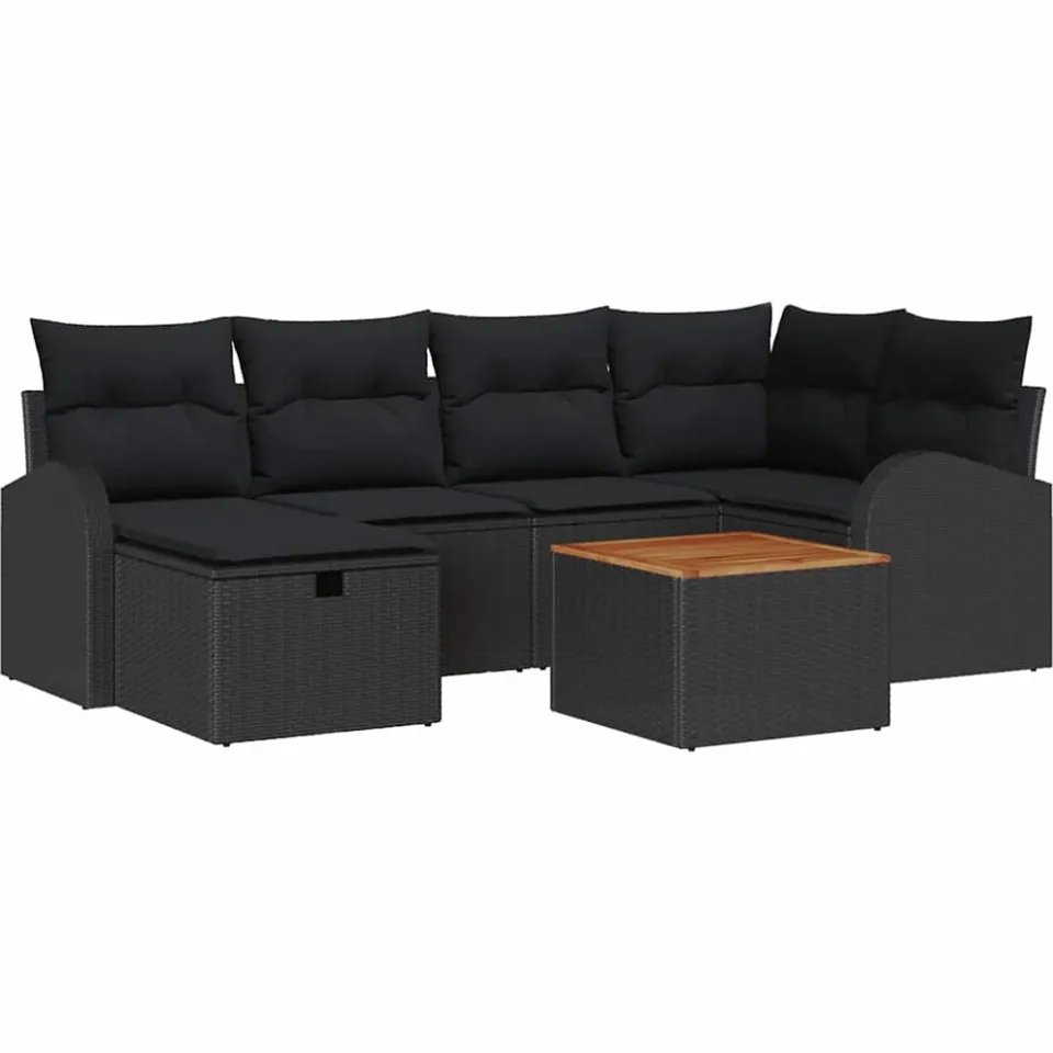 vidaXL Tuinbankenset 7 st Zwart Poly riet