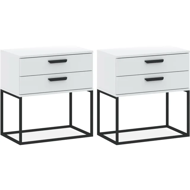 KONSIMO RECTUS Nachtkastje Set van 2 - met lades - Bijzettafeltjes (2 stuks) - Wit - 60x65x39 cm