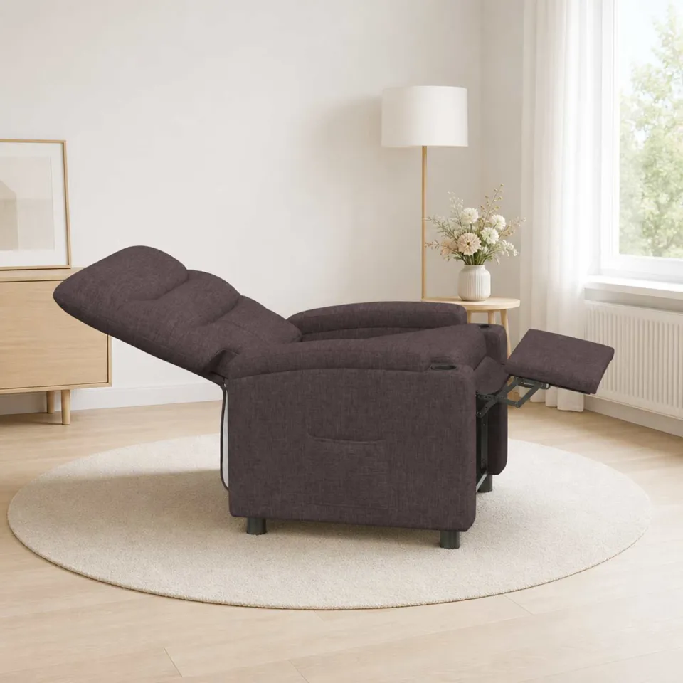 vidaXL Ligstoel Donkerbruin 75 x 95 x 103 cm Stof bruin, foto 3