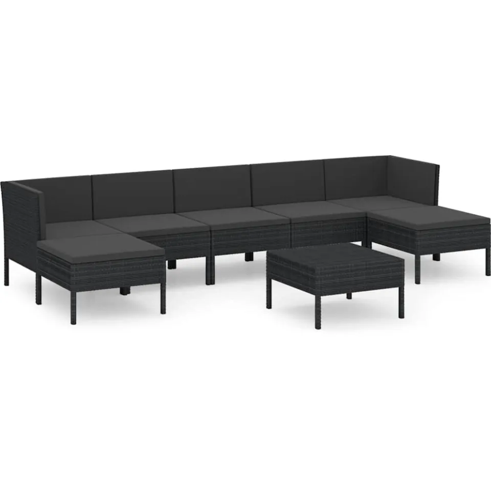vidaXL 8-delige Loungeset met kussens poly rattan zwart, foto 3