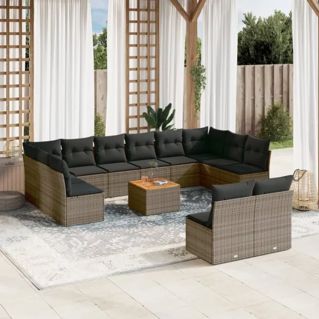 vidaXL 13-delige Loungeset met kussens poly rattan grijs, foto 2