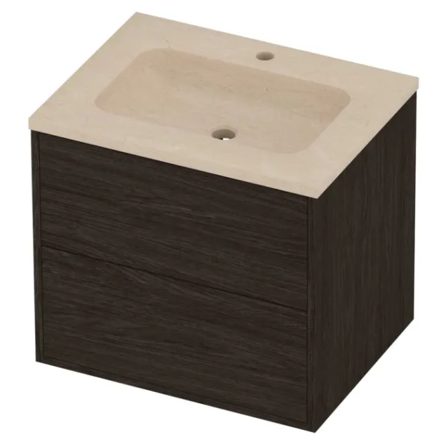 Proline Rollo Badmeubelset Hardsteen Elegant 1 Kraangat 60x46x54 cm Sand Stone Mokka Oak Eiken