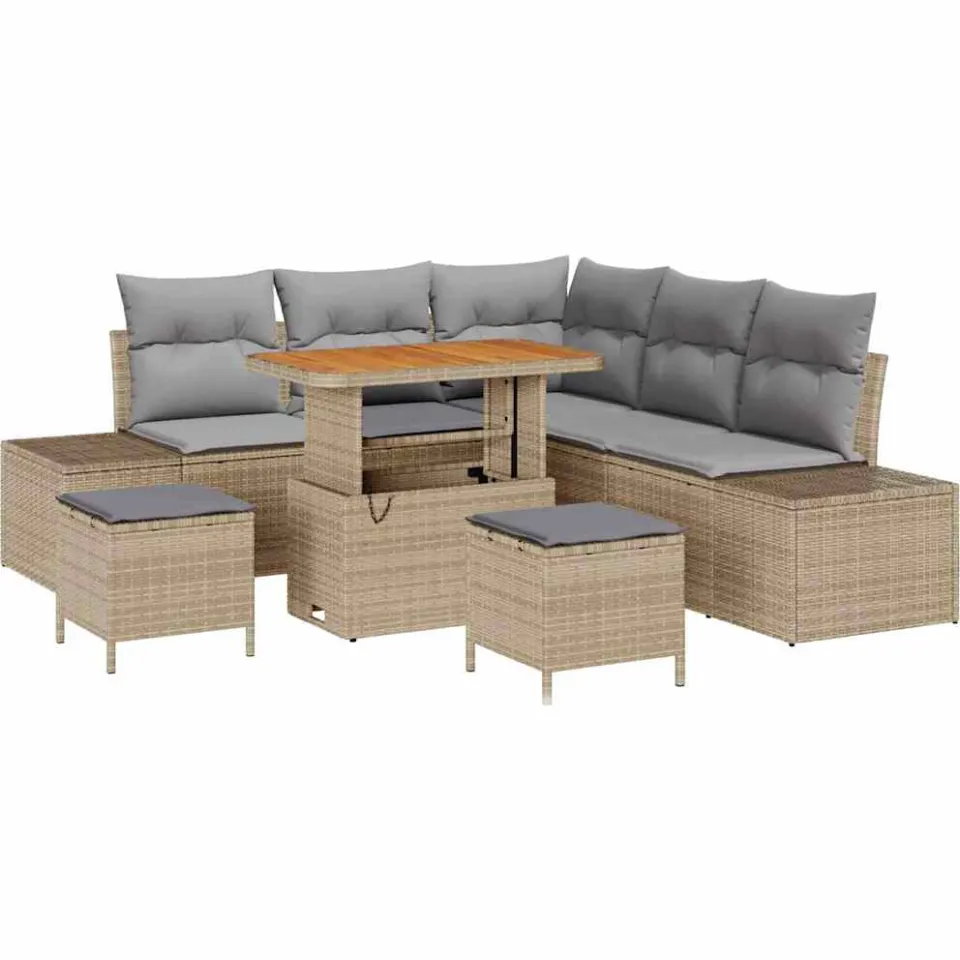 vidaXL Tuinbankenset 8 st Beige Poly riet
