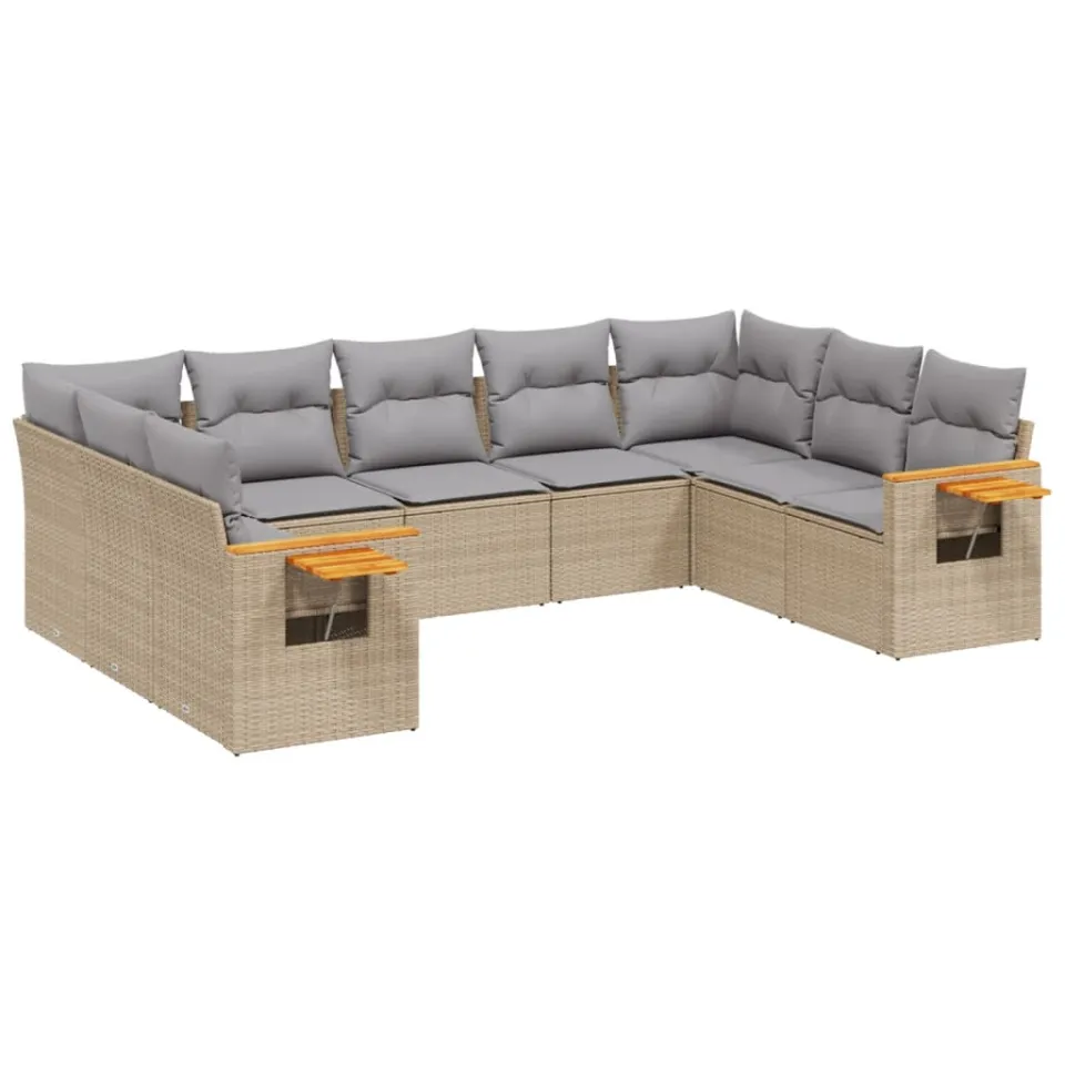 vidaXL 9-delige Loungeset met kussens poly rattan beige, foto 3