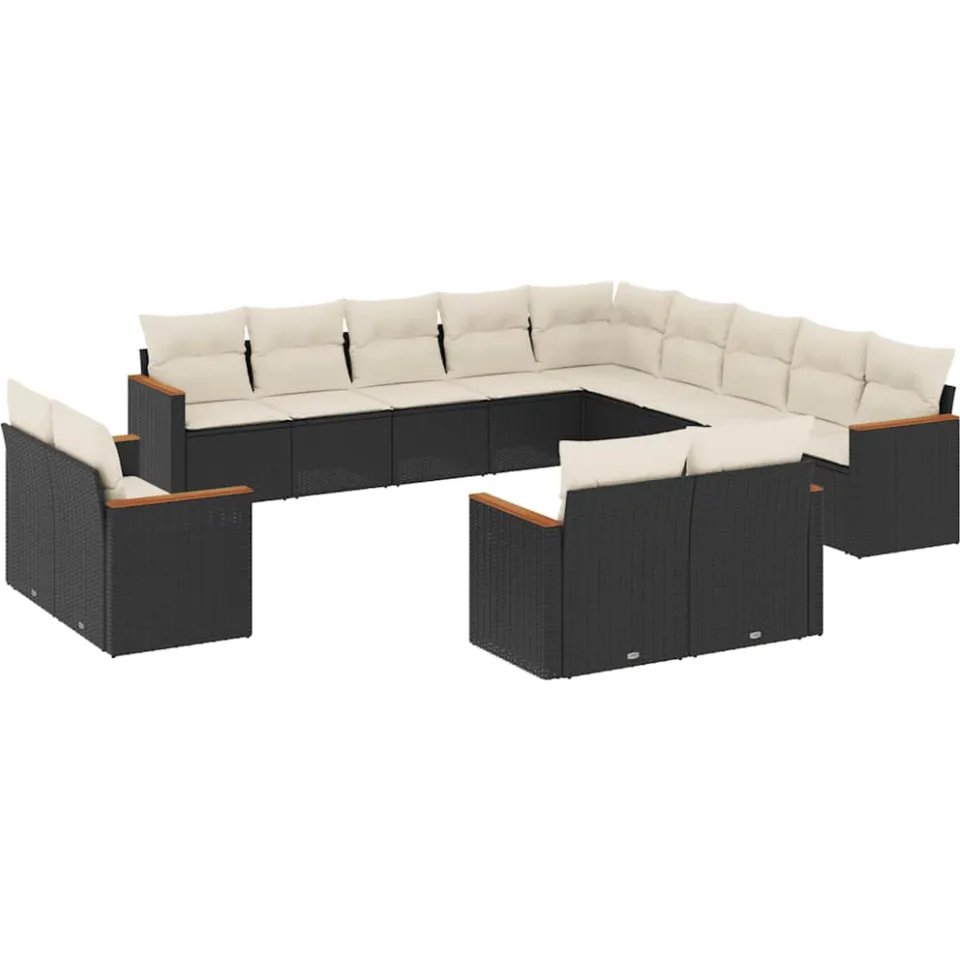 vidaXL 13-delige Loungeset met kussens poly rattan zwart