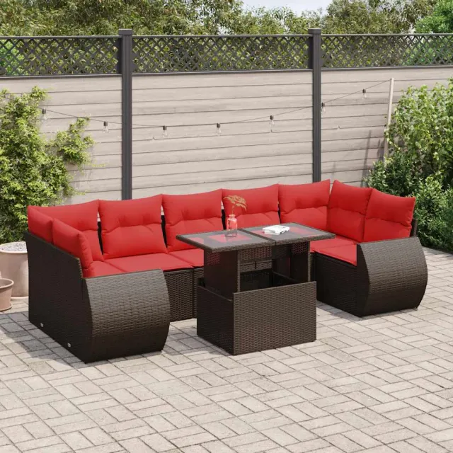 vidaXL 8-delige Loungeset met kussens poly rattan acacia bruin, foto 2