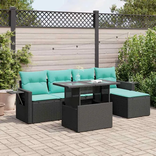 vidaXL 6-delige Loungeset met kussens poly rattan acacia zwart, foto 2
