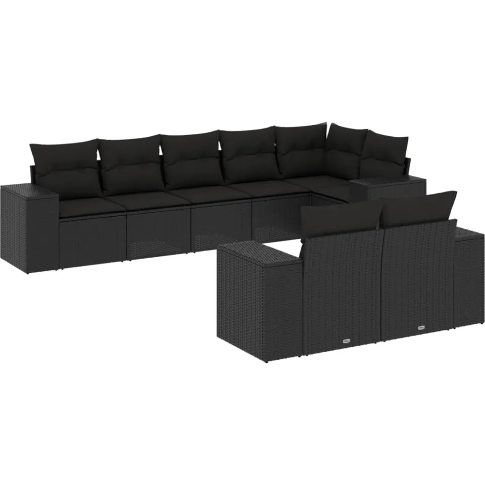 vidaXL 8-delige Loungeset met kussens poly rattan zwart, foto 3