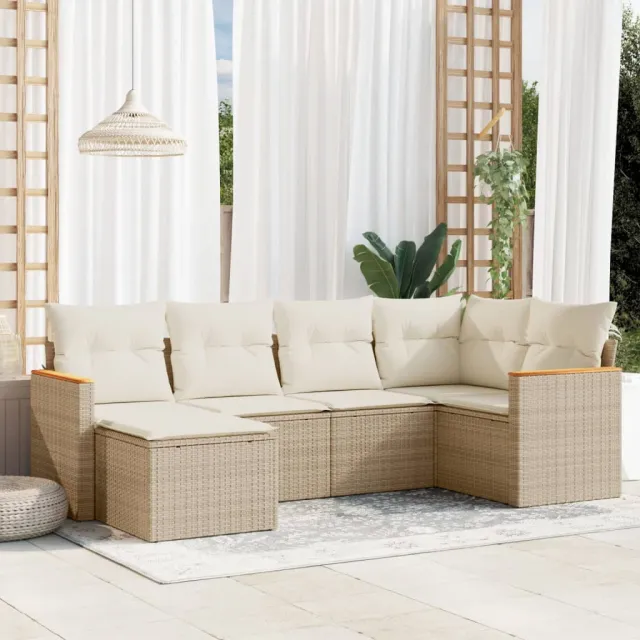 vidaXL 6-delige Loungeset met kussens poly rattan beige, foto 2
