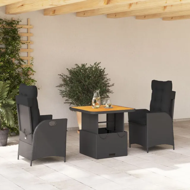 vidaXL 3-delige Tuinset met kussens poly rattan zwart, foto 2