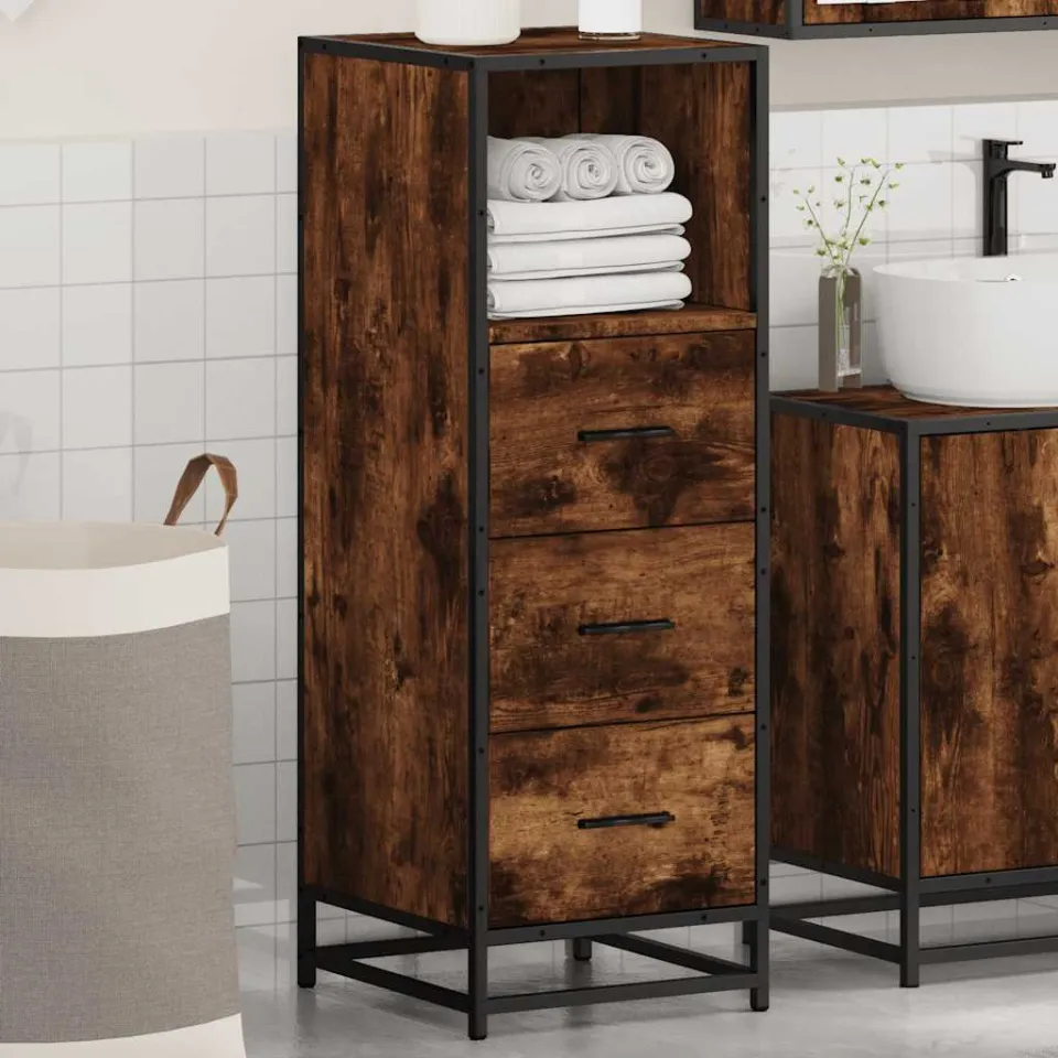vidaXL Badkamerkast 35x37,5x100 cm bewerkt hout gerookt eikenkleurig, foto 3