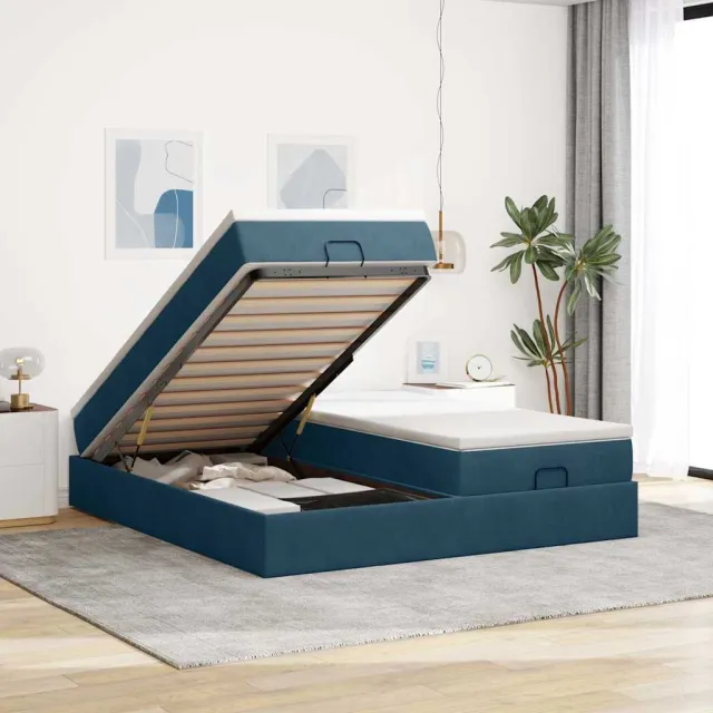 vidaXL Ottoman bed met matrassen 200x200cm fluweel donkerblauw blauw