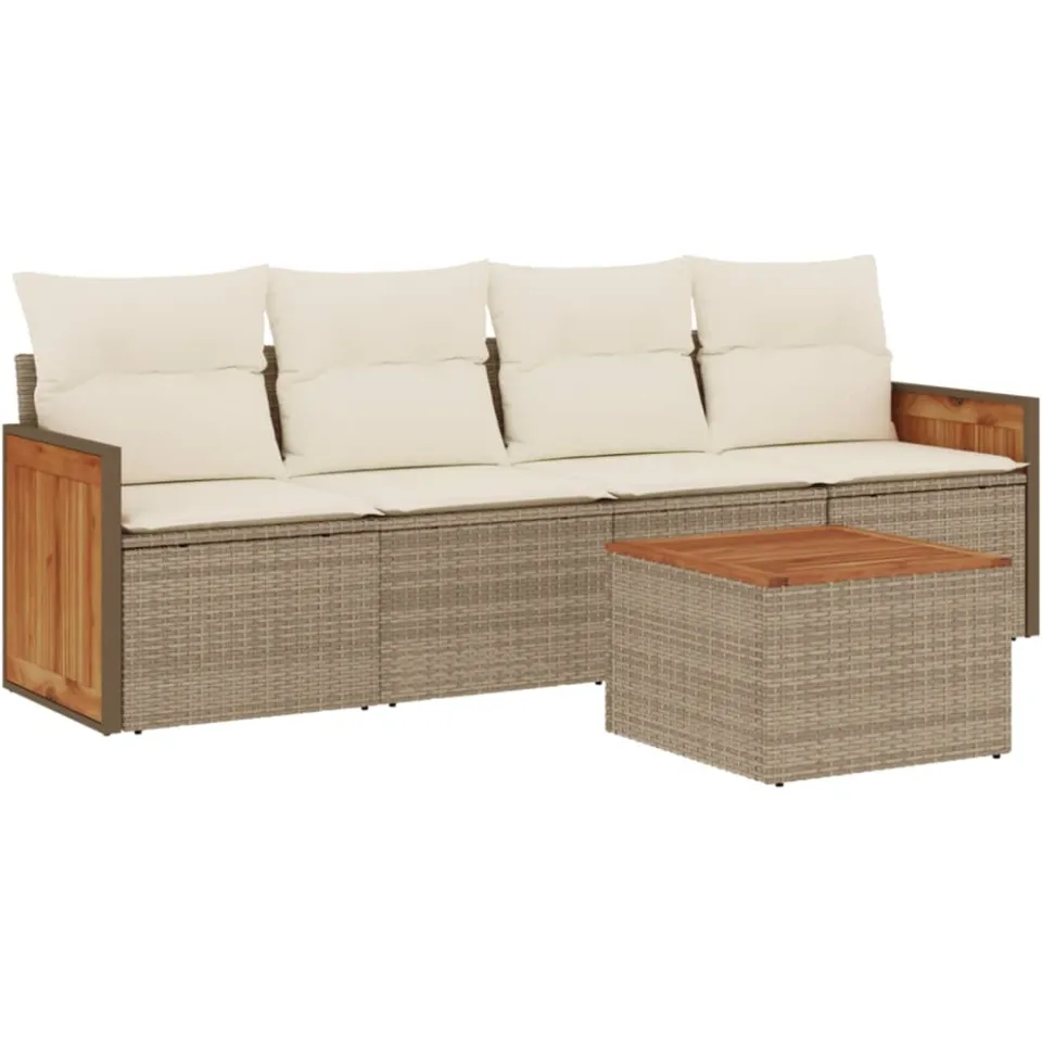vidaXL 5-delige Loungeset met kussens poly rattan beige, foto 3