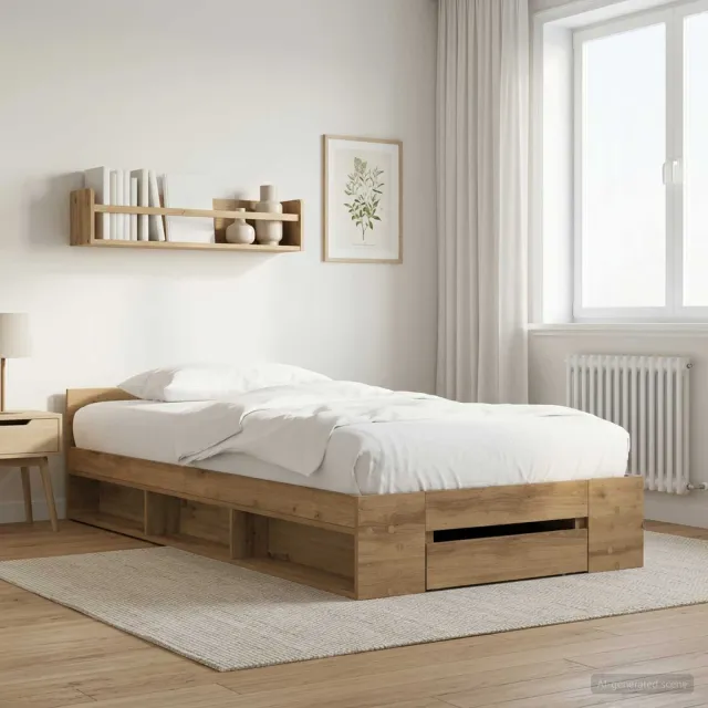 vidaXL Bedframe met opslag Artisanaal eiken 80 x 200 cm Bewerkt hout Bruin