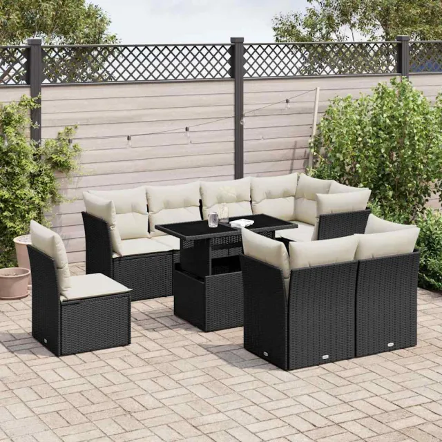 vidaXL 9-delige Loungeset met kussens poly rattan zwart, foto 2