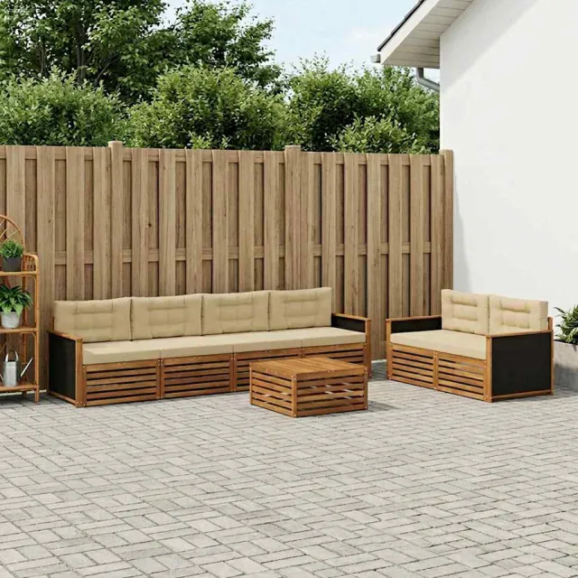 vidaXL Buiten bankenset 7 st 6-zits Natuurlijk en Beige
