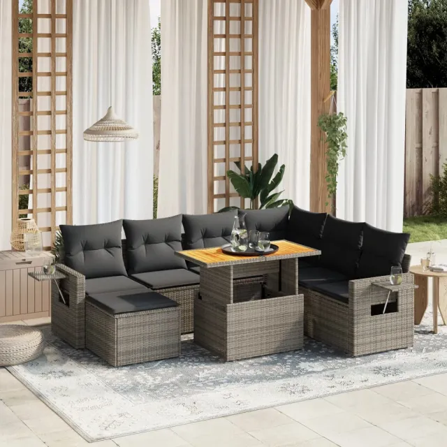vidaXL 8-delige Loungeset met kussens poly rattan grijs, foto 2