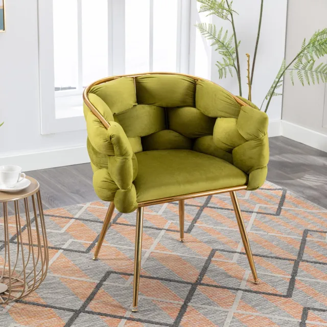 HAUSS SPOLE Fauteuil - Moderne Accentstoel Met Armleuningen - Fluweel Met Gouden Metalen Poten - Voor Woonkamer En Slaapkamer - Olijfgroen