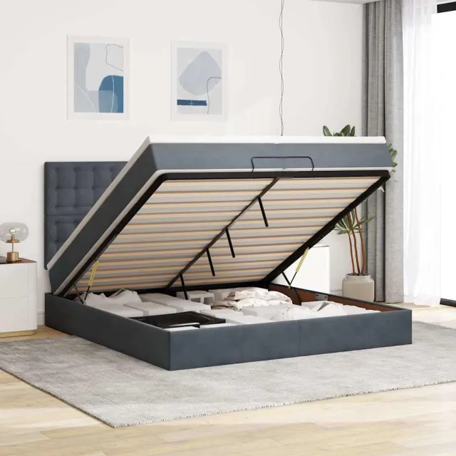 vidaXL Ottoman bed met matrassen en LED's 200x200cm fluweel grijs