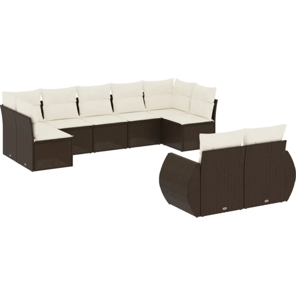 vidaXL 9-delige Loungeset met kussens poly rattan bruin, foto 3