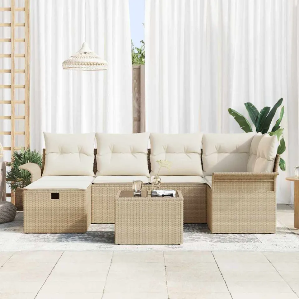 vidaXL Tuin Sofa Set 7 st Poly riet beige, foto 3