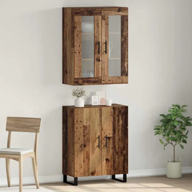 vidaXL Hoge kast 2 st Oud hout 69,5 x 34 x 180 cm Bewerkt hout bruin, foto 2