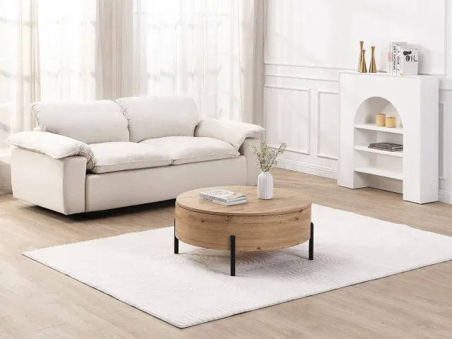 Vente-unique Salontafel met draaibaar blad en opbergruimte van MDF - Naturel - YEMELIA Natuurlijk licht