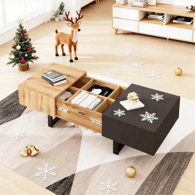 REDOM Verschuifbare salontafel 155×55×40 cm – multifunctioneel, ruimtebesparend met verborgen opbergruimte, houtlook Natuurlijk