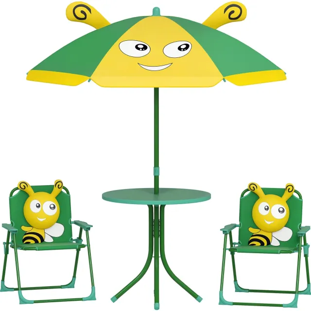 AIYAPLAY kinderzitgroep met parasol inklapbaar - Kindertuinset - Kindertafel met stoeltjes - Groen Grün