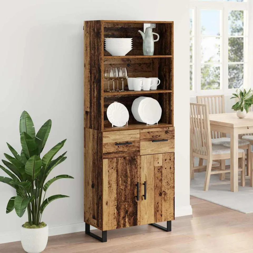 vidaXL Hoge kast 2 st Oudhout 69,5 x 34 x 180 cm Bewerkt hout en glas bruin, foto 4