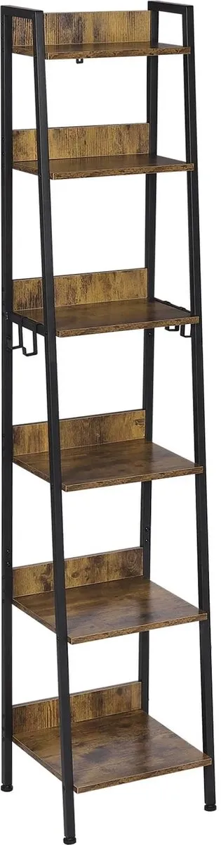 Klarven Boekenkast Wit Donkereiken + zwart - Boekenkast Kind - Boekenkastje - Boekenkasten - Bookcase - Industrieel design - Stabiel met anti-kanteling, verstelbare poten en ophanghaakjes - 6 planken - B41xD36xH187cm Lichteiken/wit