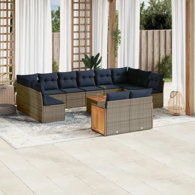 vidaXL 13-delige Loungeset met kussens poly rattan grijs, foto 2
