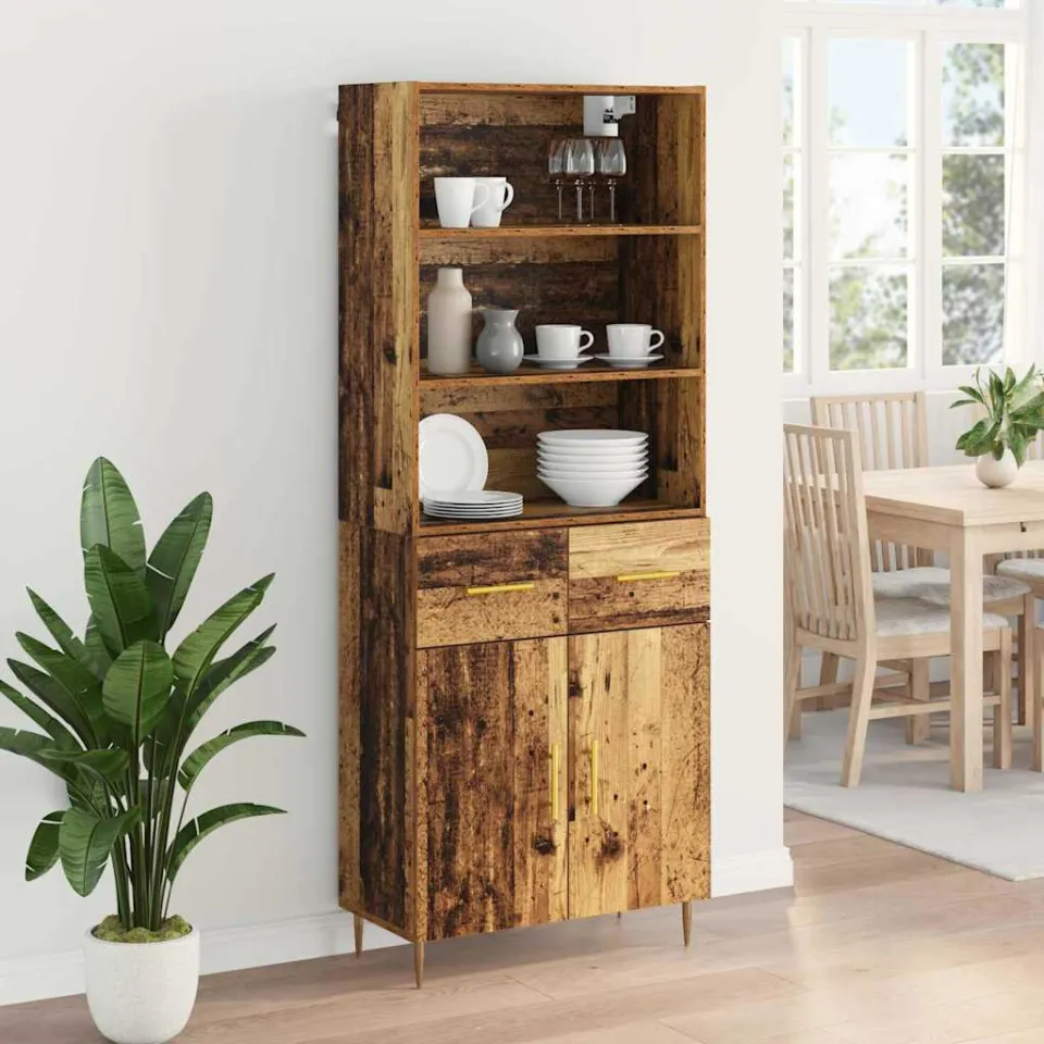 vidaXL Hoge kast Oudhout 69,5 x 34 x 180 cm Bewerkt hout bruin, foto 4