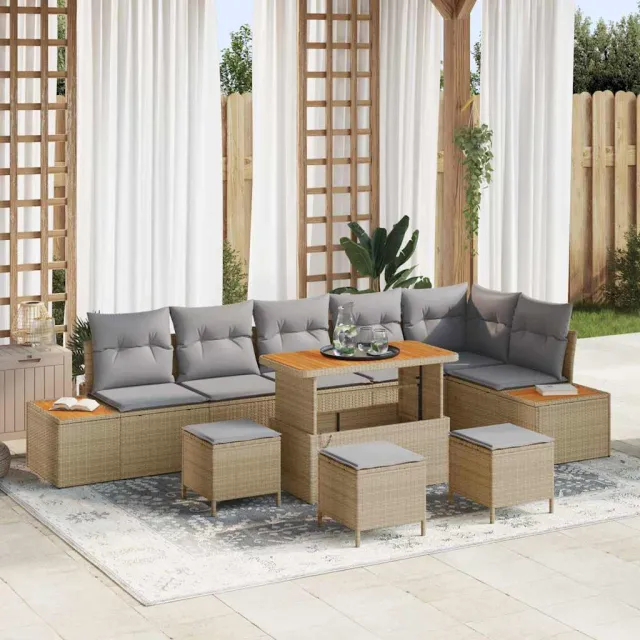 vidaXL Tuinbankenset 10 st 9-Aantal zitplaatsen Beige Poly riet