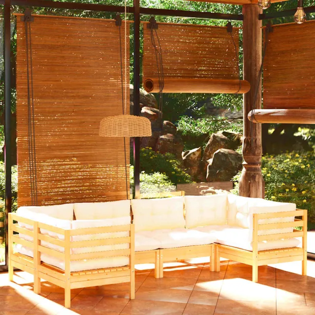 vidaXL 6-delige Loungeset met crèmekleurige kussens grenenhout, foto 2