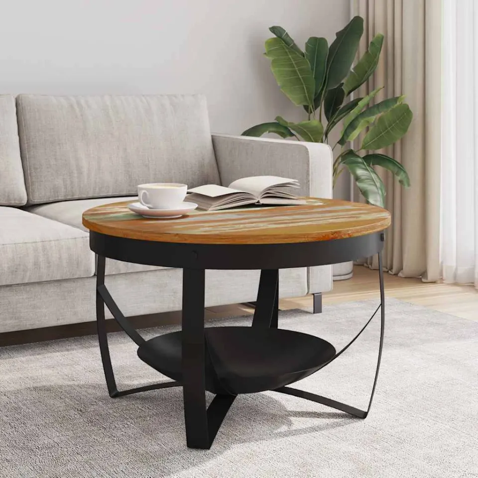 vidaXL Salontafel Ø 68x43 cm massief gerecycled hout bruin, foto 3