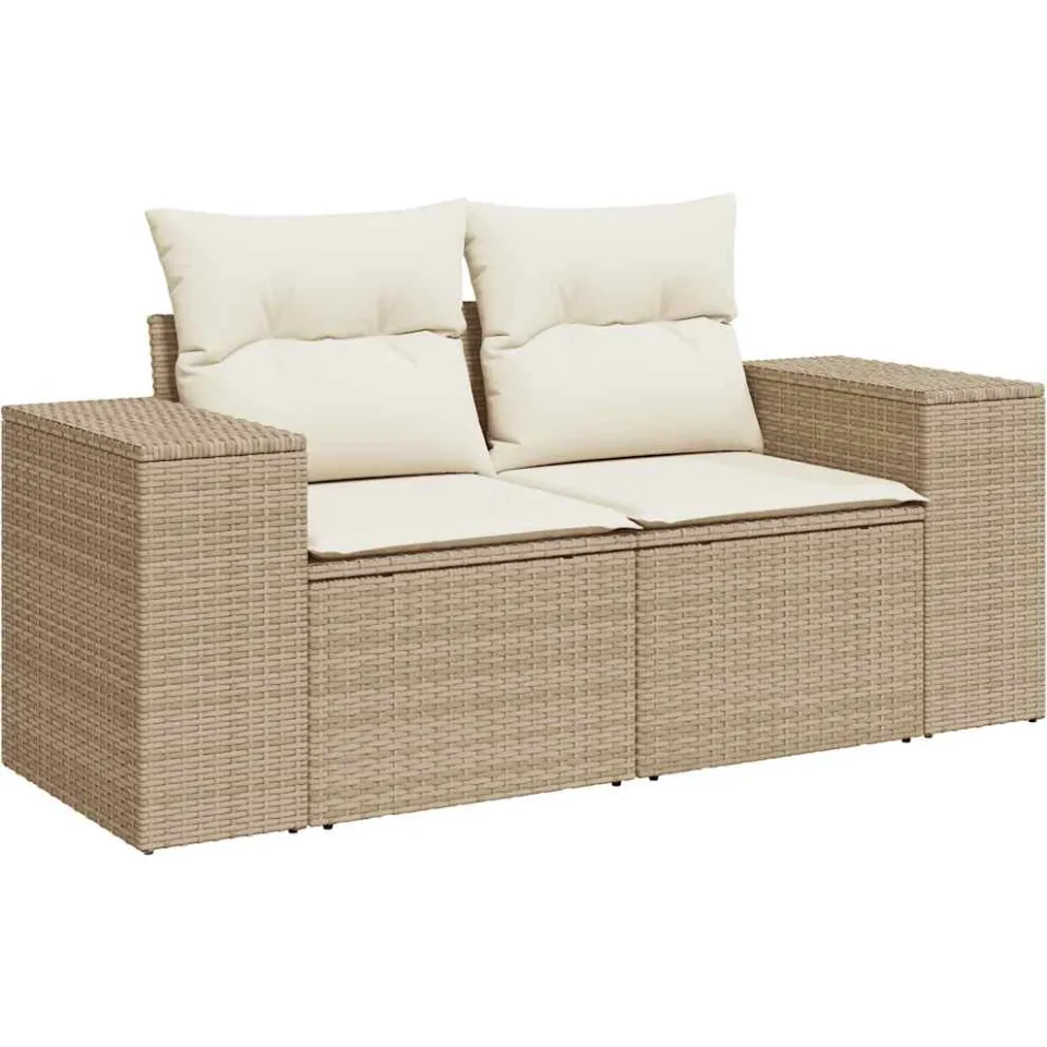 vidaXL 5-delige Loungeset met kussens poly rattan beige