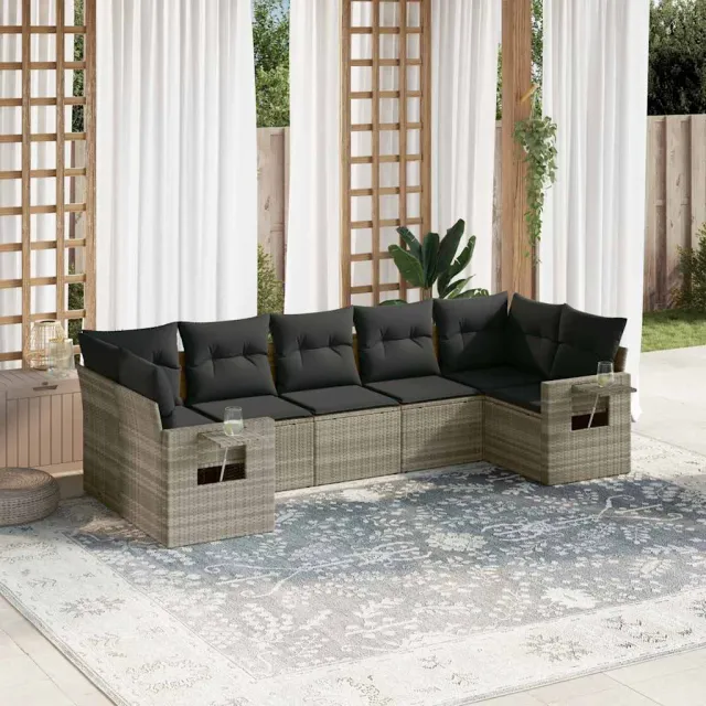 vidaXL 7-delige Loungeset met kussens poly rattan lichtgrijs grijs, foto 2