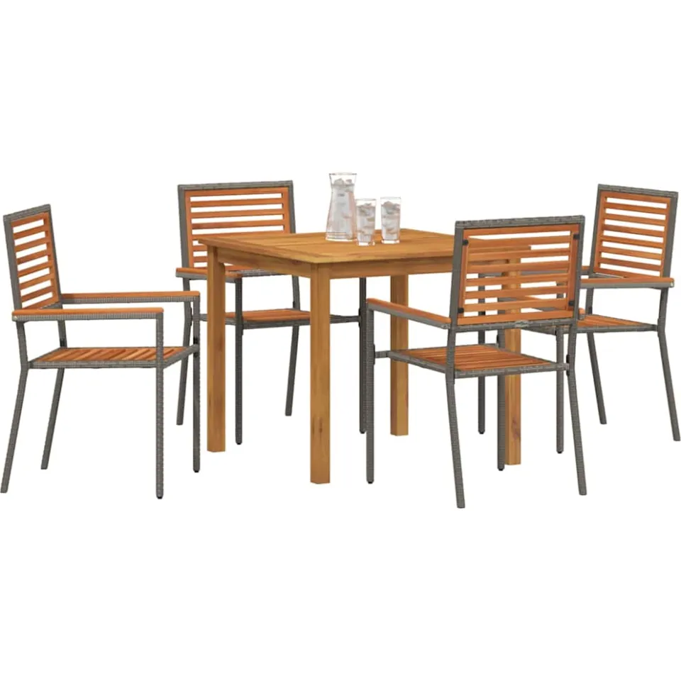 vidaXL Tuin eettafelset 5 st Grijs Massief Acaciahout, foto 2